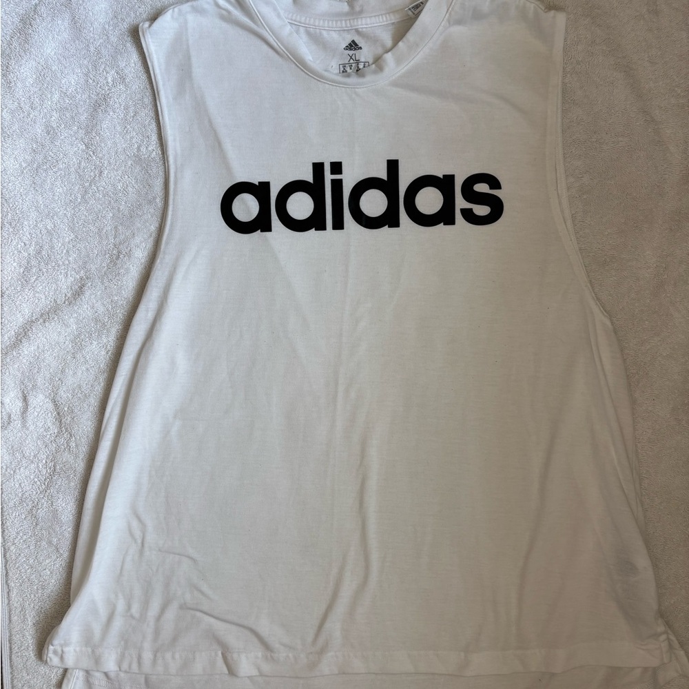Adidas White Muscle Tee with Black Logo